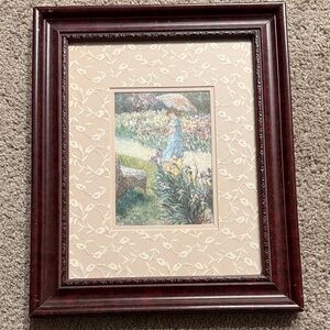 Framed Floral Impressionist Print in Dark Mahogany Frame